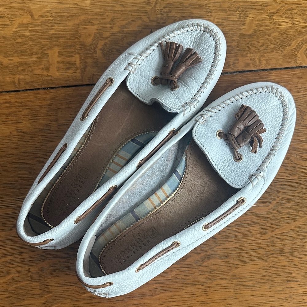 Sperry White and Brown Tassel Loafers for Women